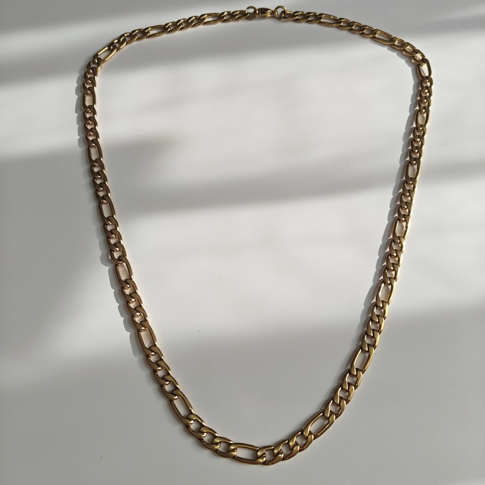 Gold Tone Stainless Steel Figaro Link Chain Necklace 22 Inch Men's Jewelry